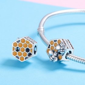 Pandora Style Silver Charm, Beehive, Orange Enamel - SCC500