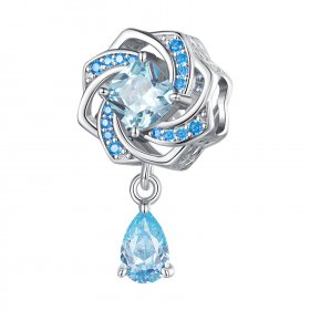 Pandora Style Blue Flower with Drop Charm - BSC751