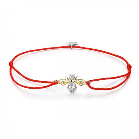 Red Rope with Silver & Gold-Plated Bee Bracelet - PANDORA Style - SCB156