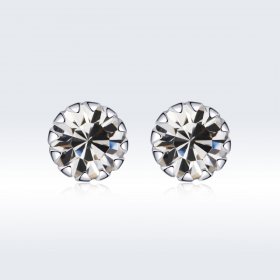 Pandora Style Silver Stud Earrings, Birthstone April - SCE862-4