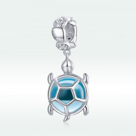 Pandora Style Silver Bangle Charm, Blue Murano Glass Turtle - SCC1804
