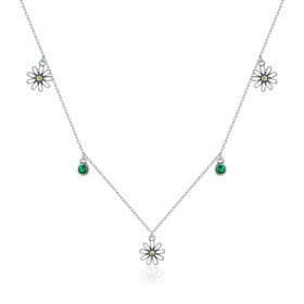 Pandora Style Silver Necklace, Little Daisy, Enamel - SCN415