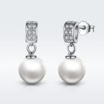 Silver Pearl Hanging Earrings - PANDORA Style - SCE006