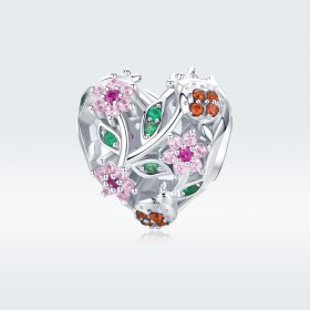 Pandora Style Silver Charm, Ladybug & Flowers - BSC117