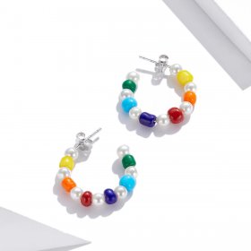 PANDORA Style Rainbow Shell Beads Stud Earrings - SCE1183
