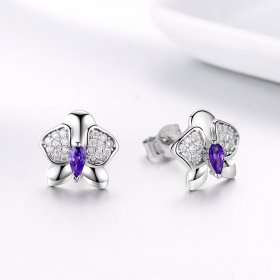 Pandora Style Silver Stud Earrings, Butterfly Orchid - BSE036