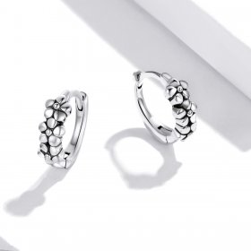Pandora Style Silver Hoop Earrings, Simple Silver Flowers - SCE1154