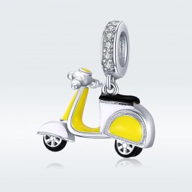 Pandora Style Silver Dangle Charm, Motorcycle, Yellow Enamel - BSC136