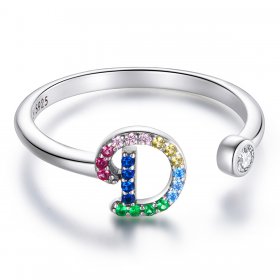 PANDORA Style Colorful Letter-D Open Ring - SCR723-D