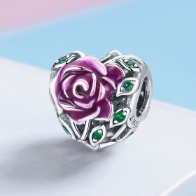 Pandora Style Silver Charm, Rose Heart, Multicolor Enamel - SCC927
