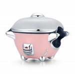 Pandora Style Silver Charm, Mini Rice Cooker, Pink Enamel - SCC1862