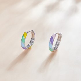 Pandora Style Silver Hoop Earrings, Dazzle, Multicolor Enamel - SCE1085