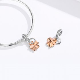 Pandora Compatible Silver & Rose Gold Four-Leaf Clover Dangle - SCC1238