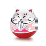 Pandora Style Silver Charm, Maneki Neko, Multicolor Enamel - SCC1341