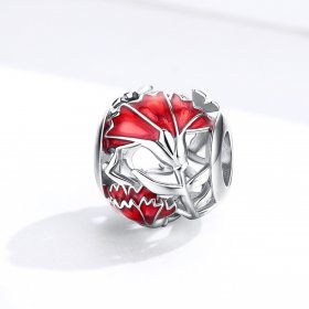 Pandora Style Silver Charm, Carnation, Red Enamel - BSC097