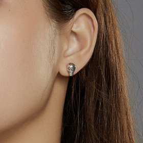 Pandora Style Silver Stud Earrings, Skull - SCE953