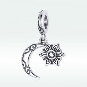 Pandora Style Silver Charm, Moon Lotus - SCC1826