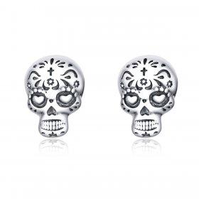Pandora Style Silver Stud Earrings, Skull - SCE953