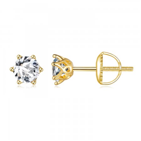 Pandora Style Gold Plated 0.5 Carat Six-Claw Moissanite Stud Earrings - MSE004-BS