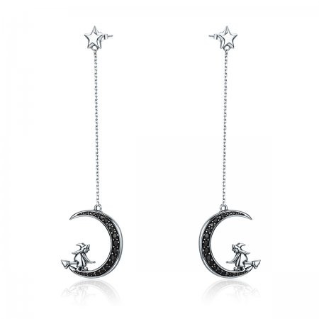 Pandora Style Silver Dangle Earrings, Moon - SCE287