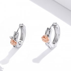 Pandora Style Silver Hoop Earrings, Bicolor Rose Vine - SCE971