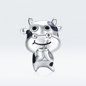 Pandora Style Silver Charm, Little Cow, Black Enamel - SCC1574