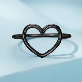 Pandora Style Black Heart Shaped Ring - SCR641-D