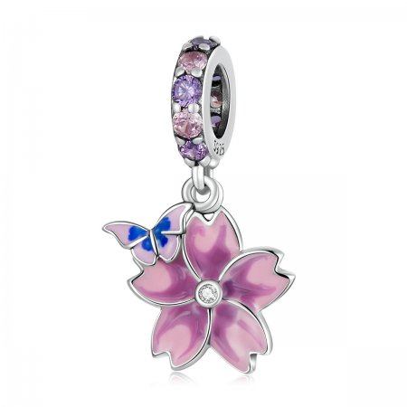 PANDORA Style Butterflies and Flowers Dangle Charm - SCC2185
