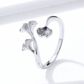 Pandora Style Silver Open Ring, Ginkgo Leaf - BSR097