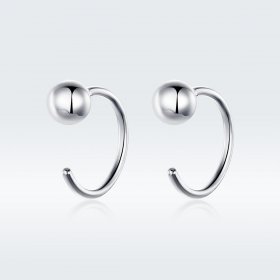 Pandora Style Silver Hoop Earrings, Small Ball - SCE782-A