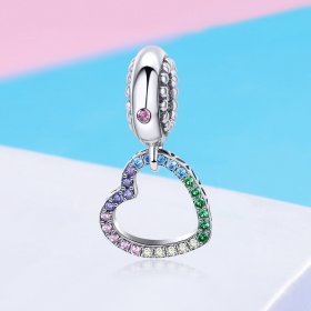 Pandora Style Silver Bangle Charm, Colorful Heart - SCC896
