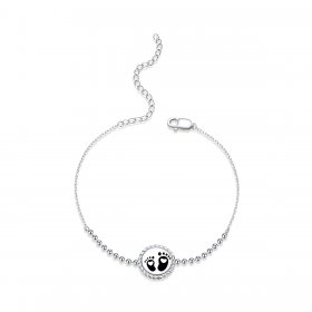 Black Pandora Style Silver Bracelet Footprint - SCB209