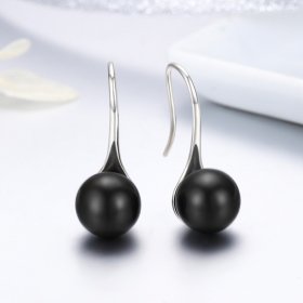 Silver Black Pearl Hanging Earrings - PANDORA Style - SCE144