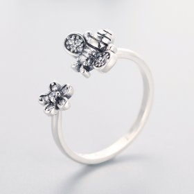 Silver Bee and Flower Ring - PANDORA Style - SCR086