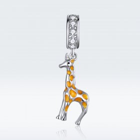 Pandora Style Silver Dangle Charm, Giraffe, Orange Enamel - BSC258