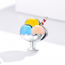 Pandora Style Silver Charm, Tri-Color Ball Ice Cream, Multicolor Enamel - SCC1532