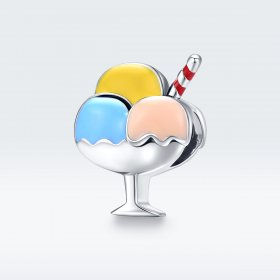 Pandora Style Silver Charm, Tri-Color Ball Ice Cream, Multicolor Enamel - SCC1532