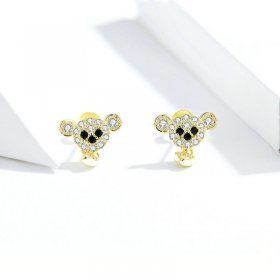 Pandora Style 18ct Gold Plated Stud Earrings, Cute Bear - SCE788