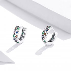 Pandora Style Silver Hoop Earrings, Color Dot Blocks - SCE1123