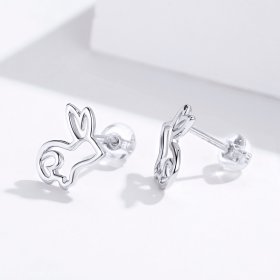 Pandora Style Silver Stud Earrings, Bunny - SCE698