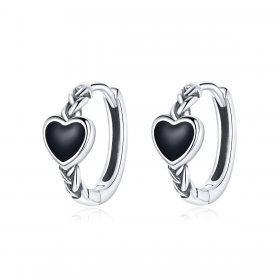PANDORA Style Black Heart Hoop Earrings - BSE456