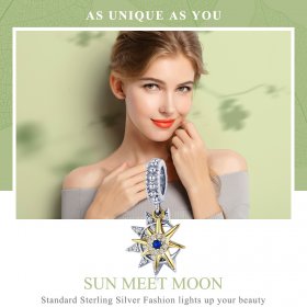 Pandora Compatible Silver & Gold-Plated Pavé Sun Meet Moon Dangle - SCC1135