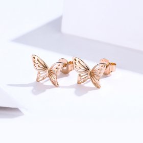 Rose Gold Butterfly Stud Earrings - PANDORA Style - SCE452-C