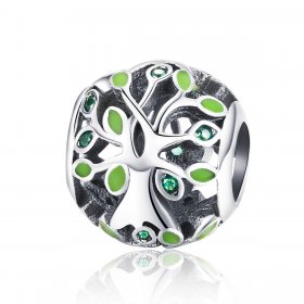 Pandora Style Silver Charm, Tree of Life, Green Enamel - SCC994