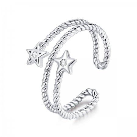 Pandora Style Silver Open Ring, Two-Stars - SCR718