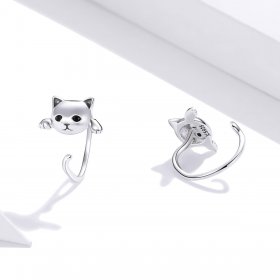 Pandora Style Silver Hoop Earrings, Cute Cat - SCE965