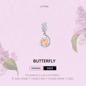 Pandora Compatible Silver & Rose Gold Butterfly Dangle - SCC1250