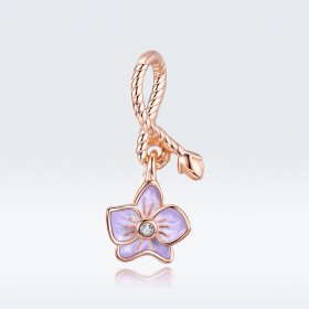 Pandora Style Rose Gold Dangle Charm, Orchid - BSC287