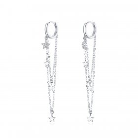 Pandora Style Silver Dangle Earrings, Elegant Star Moon - SCE982