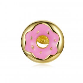 Pandora Style 18ct Gold Plated Hoop Earrings, Donut, Pink Enamel - SCE1163
